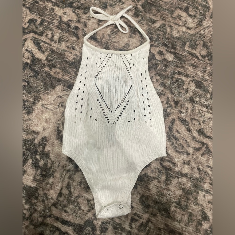 Elegant White Knit Baby Bodysuit